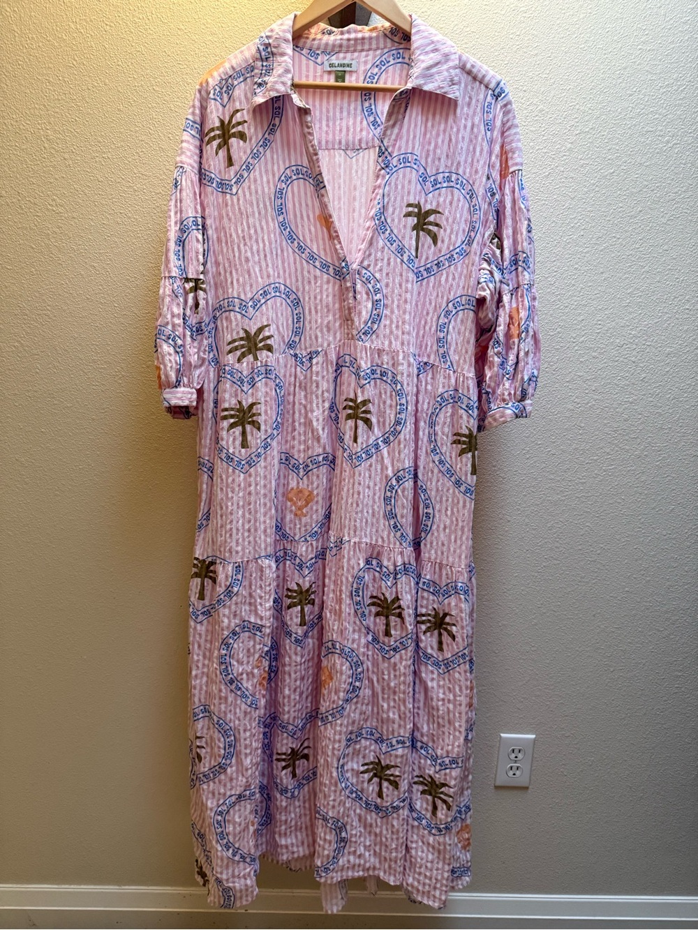Celandine Pink Maxi Dress with Heart & Palm Print